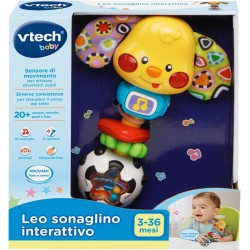 VTech Leo Sonaglino Interattivo, Sonaglio con Attivazione a Pulsante Luminoso, con 15 Melodie e 35 Frasi, Lingua Italiana VT1847