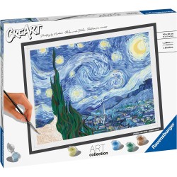 Ravensburger - CreArt ART COLLECTION Van Gogh: Notte stellata, Kit per Dipingere con i Numeri, Contiene Tavola Prestampata 30 x 