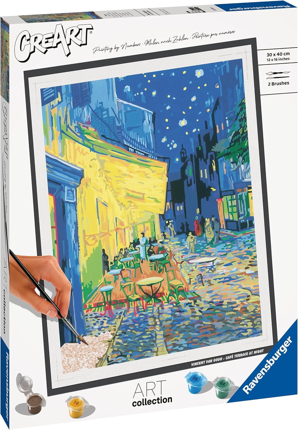 Ravensburger - CreArt ART COLLECTION Van Gogh: Terrazza del caffè di sera,  Kit per Dipingere con i Numeri, Contiene Tavola Prest