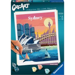 Ravensburger - CreArt City: Sydney, Kit per Dipingere con i Numeri, Contiene Tavola Prestampata 24x30 cm, Pennello, Colori e Acc