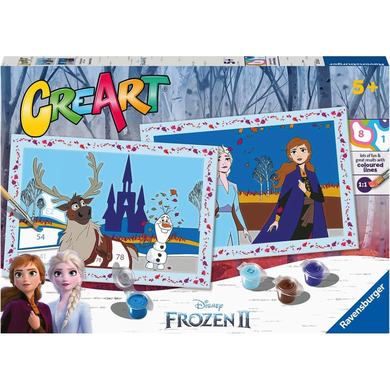 Ravensburger - CreArt Serie Junior, Frozen II, Kit dipingere con i Numeri, contiene 2 tavole prestampate, Pennello, Colori