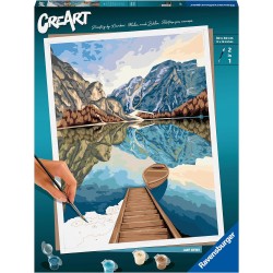 Ravensburger - CreArt Lago di montagna, Kit per Dipingere con i Numeri, Contiene Tavola Prestampata 30 x 40 cm, Pennello, Colori