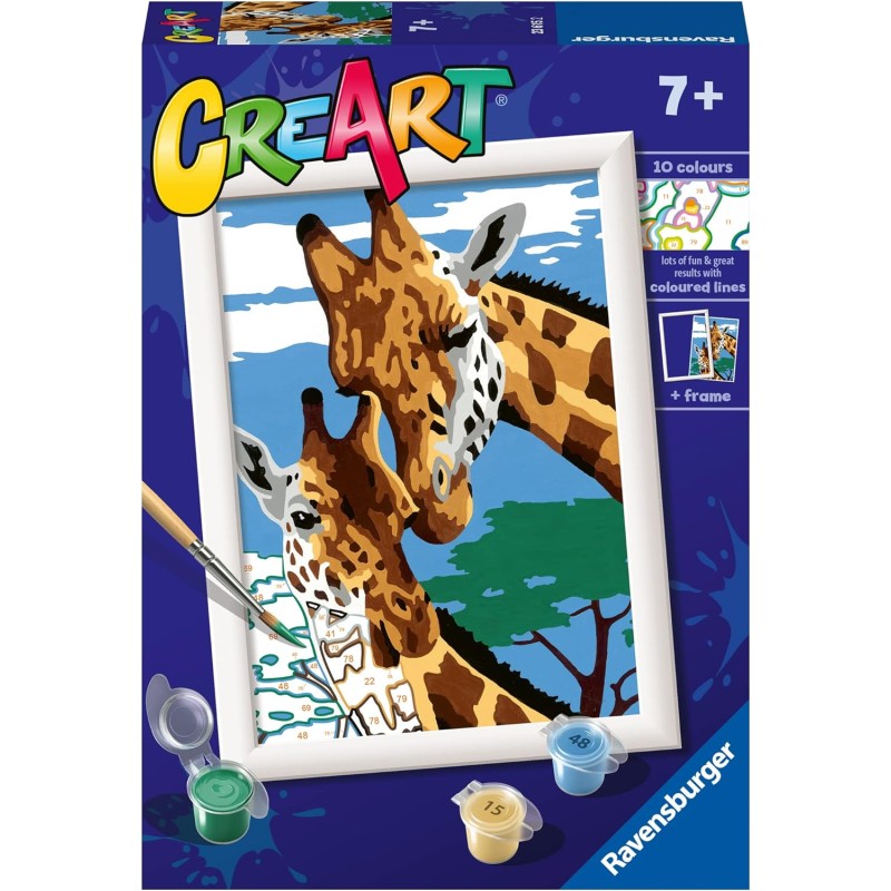 Ravensburger - CreArt Serie E: Giraffe, Kit per Dipingere con i Numeri,  Contiene una Tavola Prestampata, Pennello