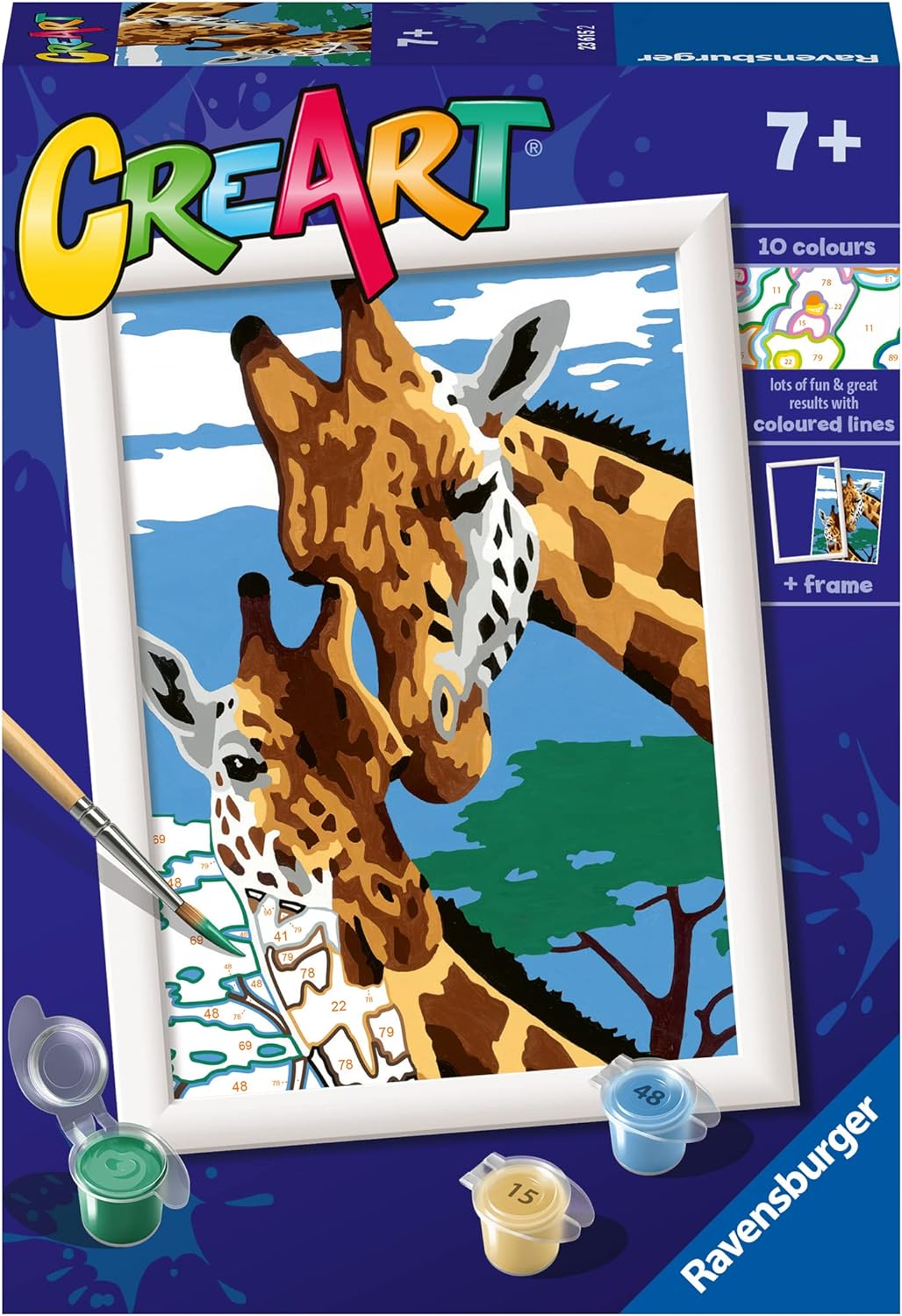 Ravensburger - CreArt Serie E: Giraffe, Kit per Dipingere con i Numeri,  Contiene una Tavola Prestampata, Pennello, Colori e Acce