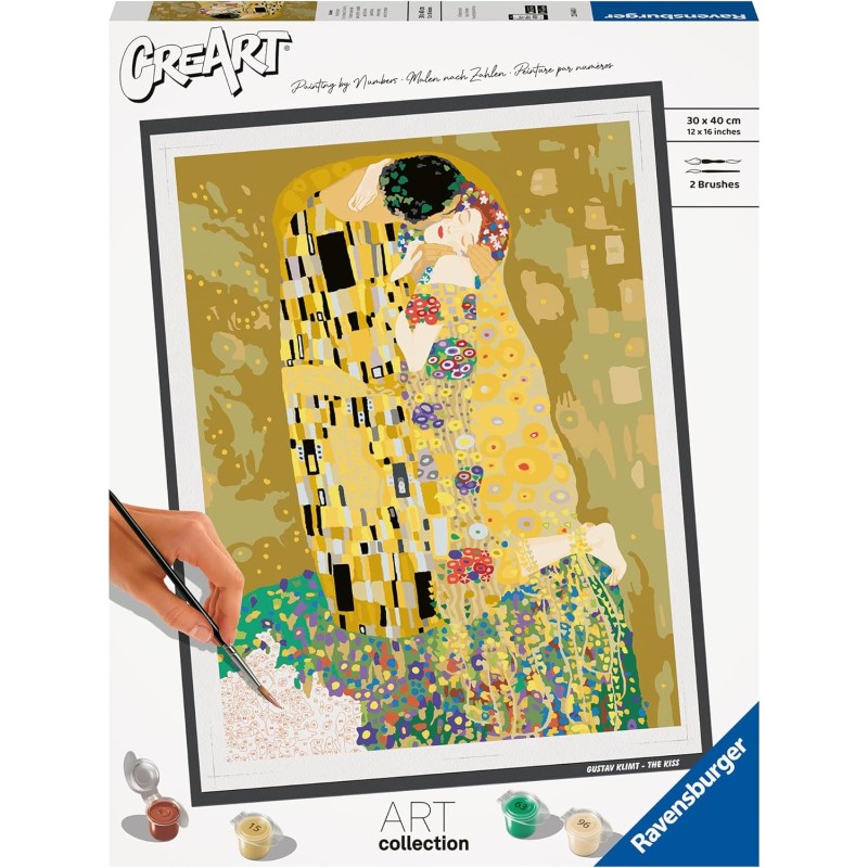 Ravensburger - CreArt ART COLLECTION Klimt: Il bacio, Kit per Dipingere con i Numeri, Contiene Tavola Prestampata 30 x 40 cm, 2 