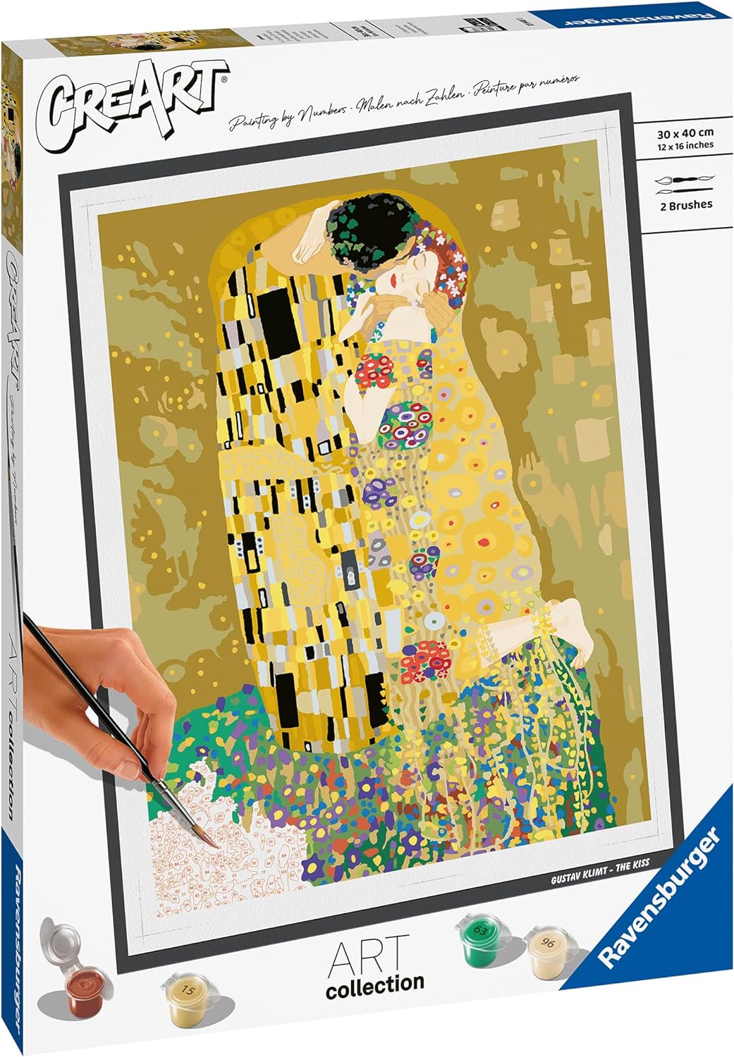 Ravensburger - CreArt ART COLLECTION Klimt: Il bacio, Kit per Dipingere con  i Numeri, Contiene Tavola Prestampata 30 x 40 cm, 2