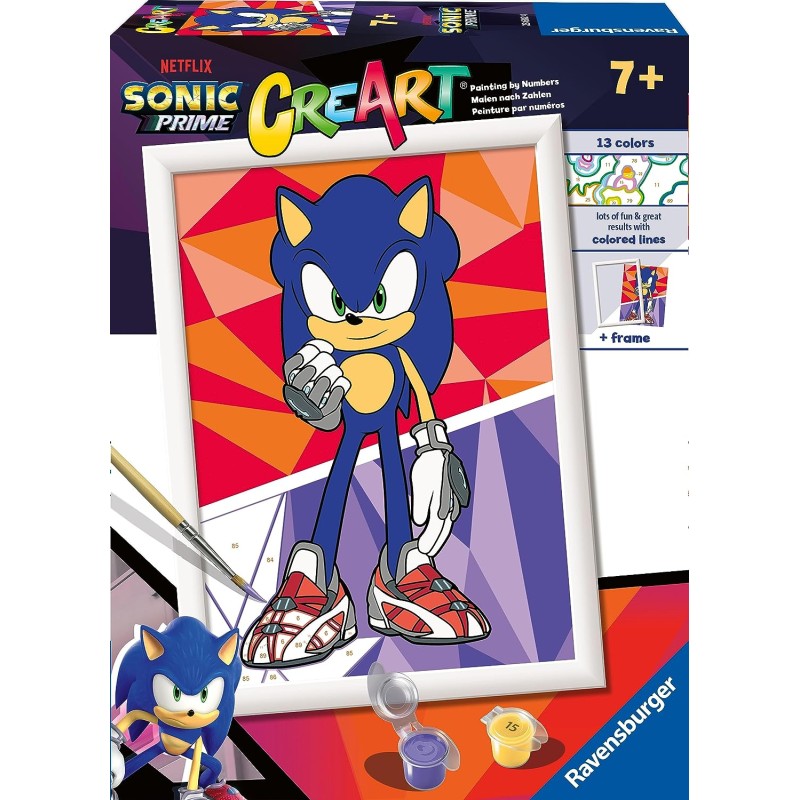 Ravensburger - CreArt Serie D: Sonic Prime - Il trio magico, Kit per Dipingere con i Numeri, Contiene una Tavola Prestampata, Pe