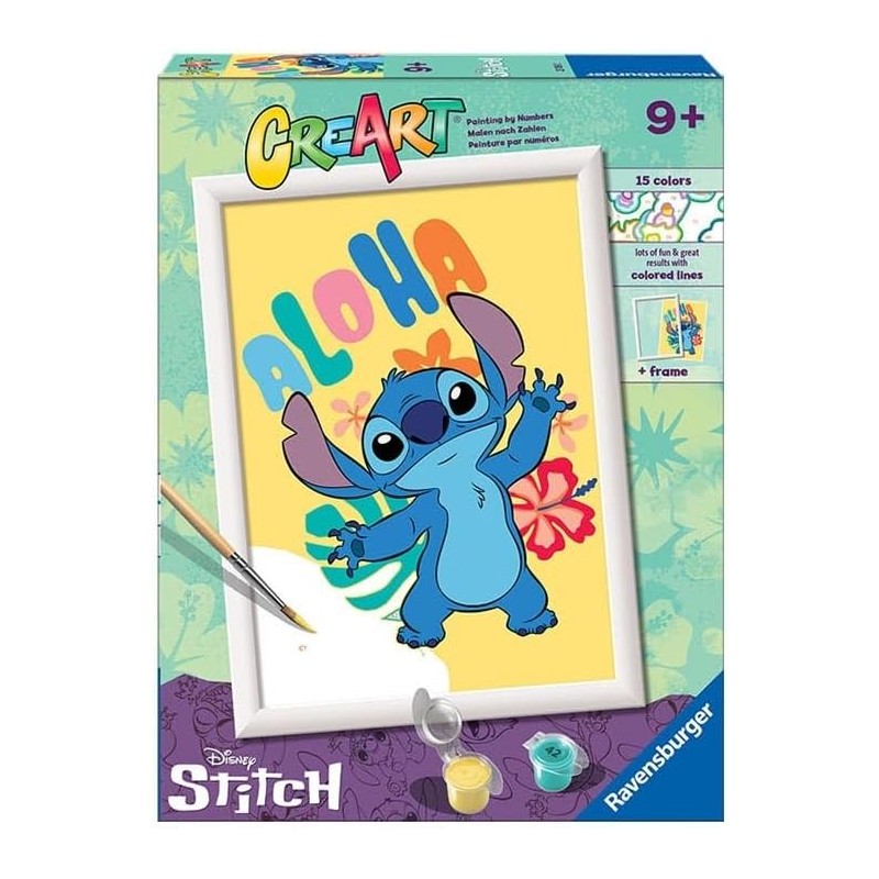 Ravensburger CreArt Serie D, Stitch, Kit per Dipingere con i Numeri, Contiene una Tavola Prestampata, Pennello, Colori e Accesso