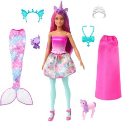 Barbie Dreamtopia - Barbie Dress up set, Include tanti abiti e accessori, Tra cui una coda da sirena, Due gonne, Cerchietti a te
