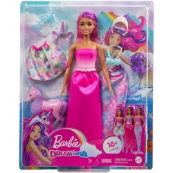 Barbie Dreamtopia - Barbie Dress up set, Include tanti abiti e accessori, Tra cui una coda da sirena, Due gonne, Cerchietti a te