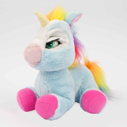 Emotion Pets, Shiny Peluche Unicorno Interattivo con Spazzola e 2 Fermagli, Color Azzurro e Criniera e Coda Color Arcobaleno MTM