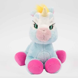 Emotion Pets, Shiny Peluche Unicorno Interattivo con Spazzola e 2 Fermagli, Color Azzurro e Criniera e Coda Color Arcobaleno MTM