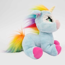 Emotion Pets, Shiny Peluche Unicorno Interattivo con Spazzola e 2 Fermagli, Color Azzurro e Criniera e Coda Color Arcobaleno MTM