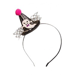 Carnival Toys - Cappellino Nero Glitter con Pom pon e Fantasmino con Cerchietto, 03795