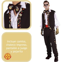 Rubies - Costume Catrín Pancho per adulti, camicia, gilet e pantaloni stampati, con papillon, RUS8840