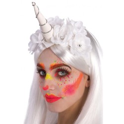 Carnival Toys - Copricapo Unicorno Bianco con Fiori ed Elastico, 06096
