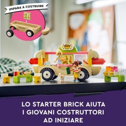 LEGO Friends Food Truck Hot-Dog, Piccolo Camion Giocattolo con Cucina, 2 Mini Bamboline di Leo e Kaya, il Gatto Churro, Accessor