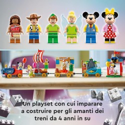 LEGO Disney Treno delle Celebrazioni Disney, Giocattolo Serie 100Â° Anniversario con Carri di Vaiana, Woody, Peter Pan e Trilli 