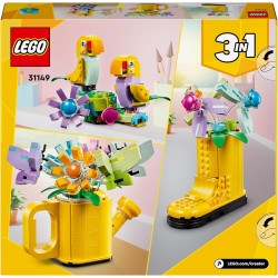 LEGO Creator 3 in 1 Innaffiatoio con Fiori Finti, con Annaffiatoio Giocattolo Trasformabile in Stivale Giallo o in 2 Uccelli con
