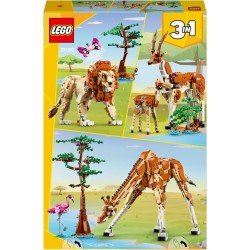 LEGO Creator 3 in 1 Animali del Safari, Giocattolo Trasformabile da Giraffa e Fenicottero in 2 Gazzelle o in Leone e Farfalla, 3
