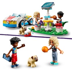 LEGO Friends Auto Elettrica e Caricabatterie, con Macchina Giocattolo, Finta Stazione di Ricarica a Energia Solare e 2 Mini Bamb