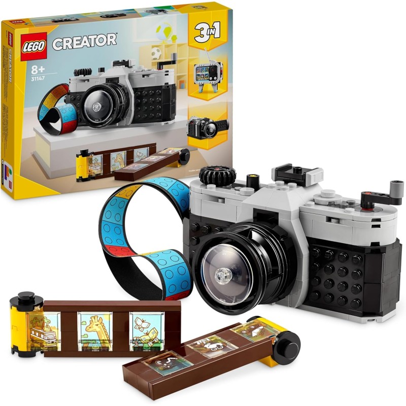 LEGO Creator 3 in 1 Fotocamera Retro, Macchina Fotografica Giocattolo da Costruire Trasformabile in Videocamera o TV Vintage, 31