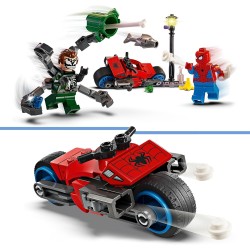 LEGO Marvel Inseguimento Sulla Moto: Spider-Man vs. Doc Ock, Motocicletta Giocattolo da Costruire con Shooter e Spara Ragnatele,