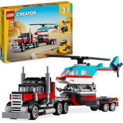 LEGO Creator 3 in 1 Autocarro con Elicottero, Camion Giocattolo Ricostruibile in Aereo e Cisterna o in Auto da Corsa e SUV, 3114