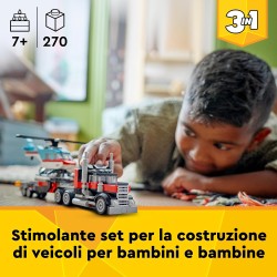 LEGO Creator 3 in 1 Autocarro con Elicottero, Camion Giocattolo Ricostruibile in Aereo e Cisterna o in Auto da Corsa e SUV, 3114