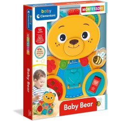 Clementoni - 17856 - Busy Baby Bear - Gioco Educativo Tavola Montessori con Elementi in Legno, Stimola ManualitÃ  Fine, attivitÃ