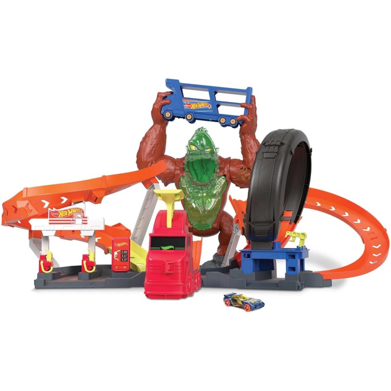 Mattel - Hot Wheels City Assalto del Gorilla Velenoso - Playset con Lanciatore e Macchinina - Luci e Suoni - Collegabile ad Altr