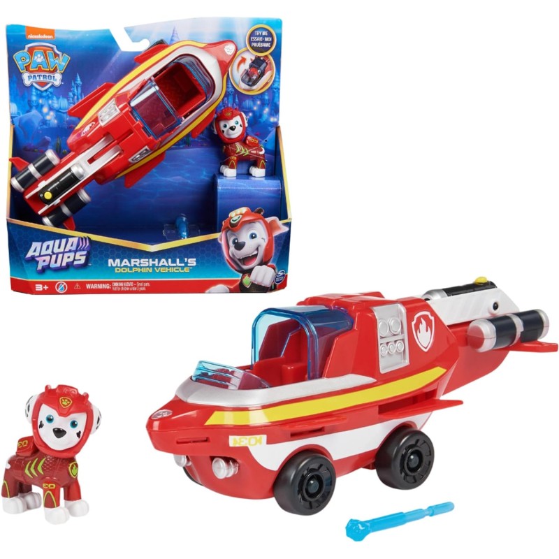 Paw Patrol - Veicolo Trasformabile Aqua Pups di Marshall per Avventure Marine, Personaggio di Marshall incluso, 3+ anni - 606613