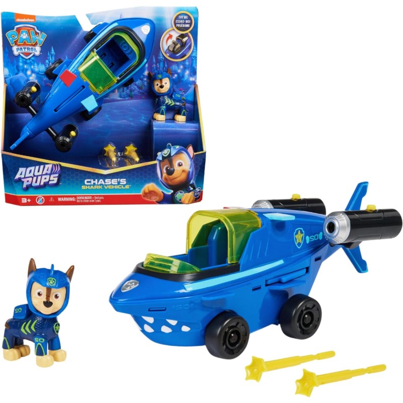 Paw Patrol - Veicolo Trasformabile Aqua Pups di Chase per Avventure Marine, Personaggio di Chase incluso, 3+ anni - 6066140