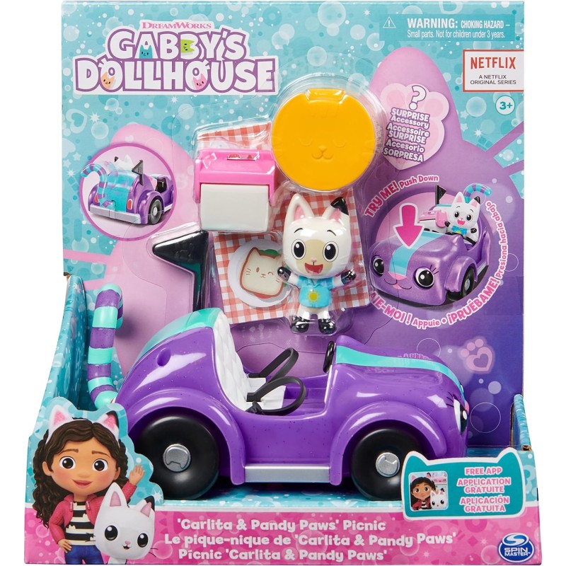 Gabby s Dollhouse - La macchina di Carlita con Personaggio Pandi Panda e Accessori, dai 3 Anni in su - 6062145