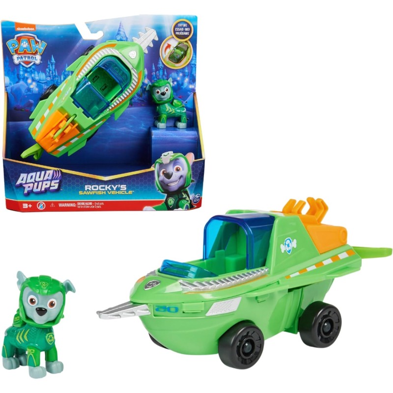 Paw Patrol - Veicolo Trasformabile Aqua Pups di Rocky per Avventure Marine, Personaggio di Rocky incluso, 3+ anni - 6066142