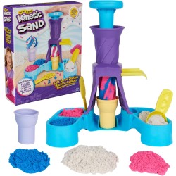 Kinetic Sand - Gelateria Colorata, Sabbia Cinetica 396g di Sabbia Blu, Rosa e Bianca, 2 Coni Gelato Giocattolo, 2 Strumenti per 