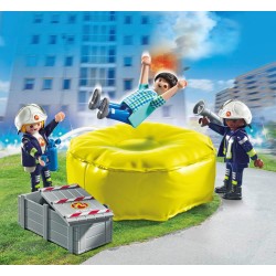 Playmobil - Action Heroes 71465 Materasso di salvataggio dei pompieri, con caschi, un megafono e un estintore - PM71465