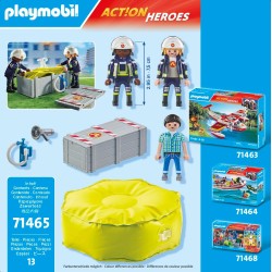 Playmobil - Action Heroes 71465 Materasso di salvataggio dei pompieri, con caschi, un megafono e un estintore - PM71465