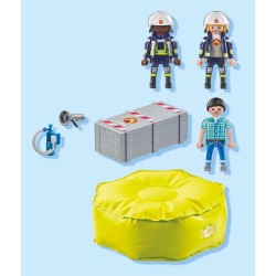 Playmobil - Action Heroes 71465 Materasso di salvataggio dei pompieri, con caschi, un megafono e un estintore - PM71465