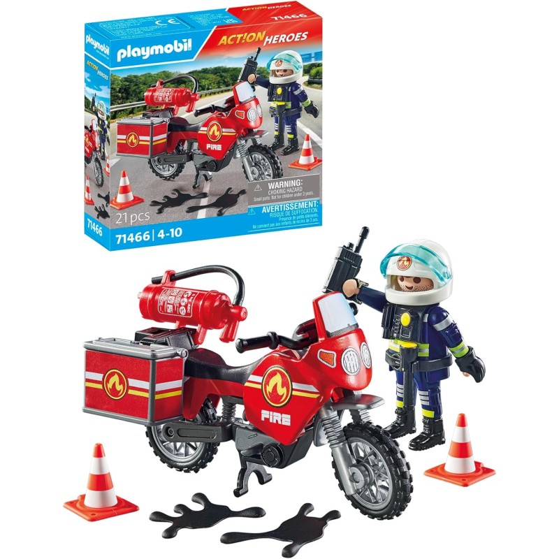 Playmobil - Action Heroes 71466 Moto dei pompieri, con una radio e un estintore, giochi di ruolo divertenti - PM71466