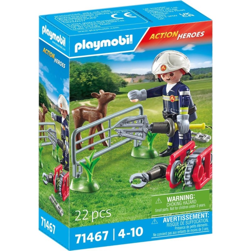 Playmobil - Act!on Heroes 71467 - Vigile del fuoco con Faon da salvare con Un Personaggio, Un Faon, Un ClotÃ»re e Accessori di s