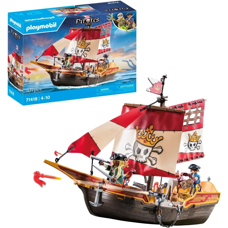 Playmobil - Pirates 71418 - Nave pirata, emozionanti avventure piratesche, playset con molti accessori come un telescopio, una b