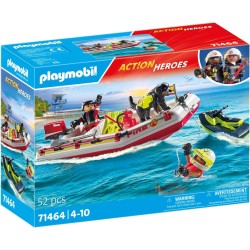 Playmobil - Act!on Heroes 71464 - Gommone dei pompieri e acquascooter, inclusi maschere da sub e pinne, giochi di ruolo diverten