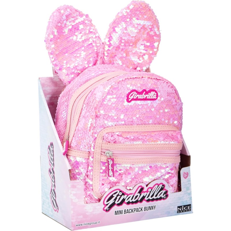 Nice Group - Girabrilla Bunny Backpack Pink, Zainetto Coniglio Rosa con Paillettes - NICE19081