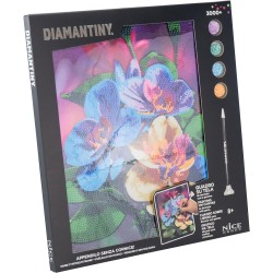 Nice Group - Diamantiny - Quadro Orchidea Dipingi coi Numeri, Multicolore, 22 x 30 x 1,5 cm - NICE96563