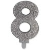 Candelina per Torta Glitterata Argento Cm. 9, numero 8, DI73908