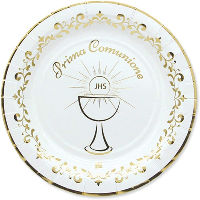 8 Piatti Ã˜ 18 cm Prima Comunione Gold Metal, 62195