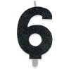 Candelina numero 6 di cera sweety nero glitter, DI73886