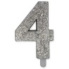 Candelina per Torta Glitterata sweety Argento, 9cm, numero 4, DI73904