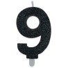 Candelina numero 9 di cera sweety nero glitter, 9cm, DI73889